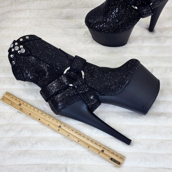 Black Rhinestone High Heel Platform Sexy Western Cowgirl Ankle Boots 1029 - Picture 10 of 10